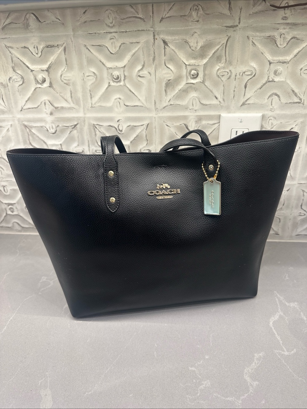 Coach Town Pebble Leather Black Tote Bag